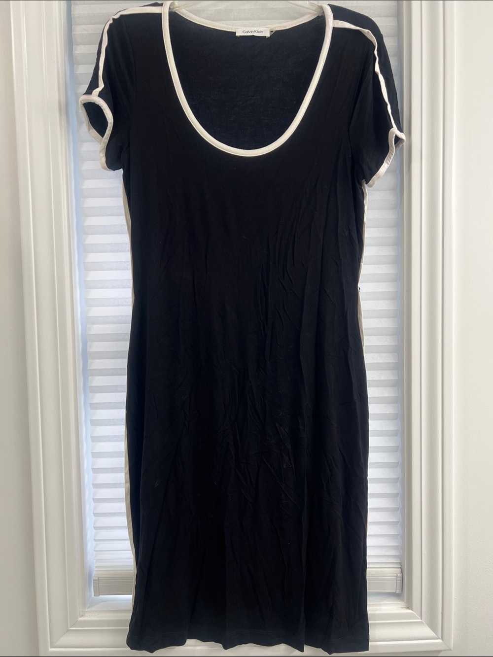 Calvin Klein Black Dress with White Piping- with belt